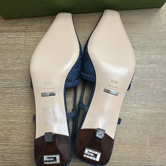 Gucci GG Embellished Denim Slingback Kitten Heel Pumps 36.5 - Picture 6 of 7